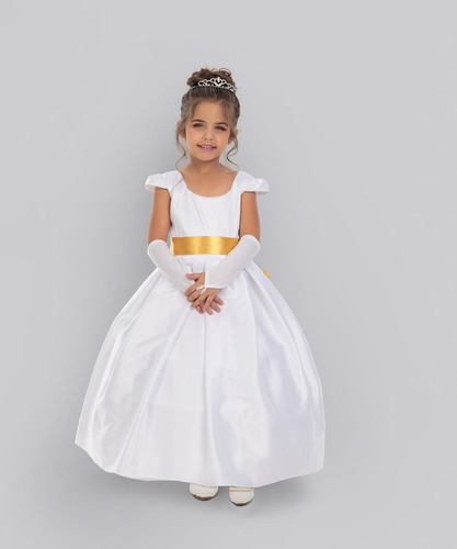 Vestido Princesa Infantil Com Laço Daminha Modelo Jade