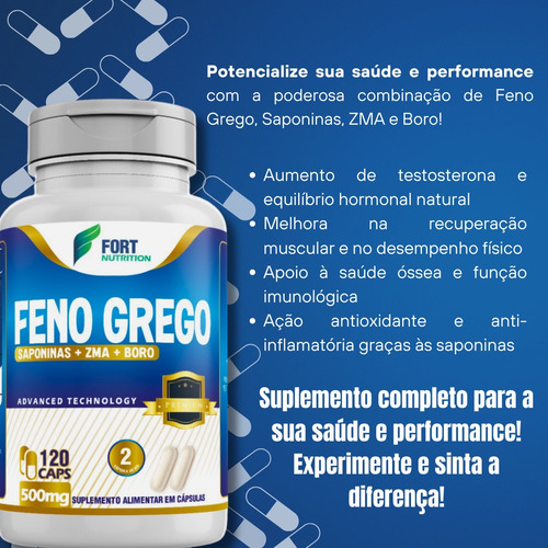 Feno Grego Premium 120 Cápsulas Com Saponinas, Zma E Boro