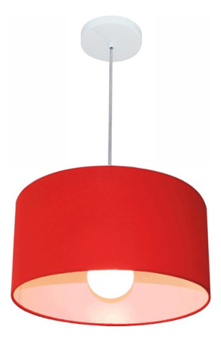 Lustre Pendente Cilíndrico Vivare Md-4031 Cúpula Tec 40x21cm Cor Vermelho 110v/220v