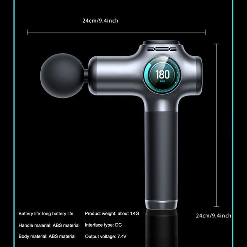 Masajeador Pistola Pro Niveles + Lcd + 8 Cabezales Color Negro