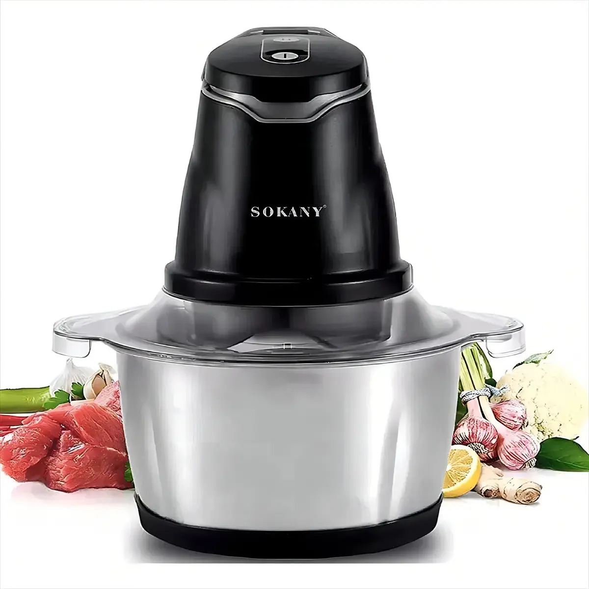 Picatodo Electrico Sokany 400w 2 Litros Doble Cuchilla Acero Color Gris