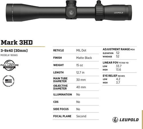 Mira Leupold Mark 3hd 3-9x40mm Riflescope 180665