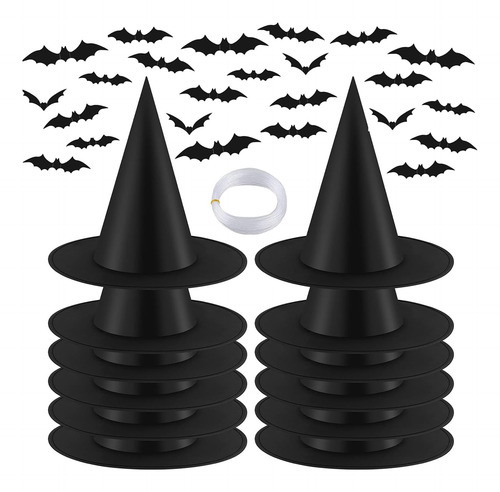 12 Pcs Halloween Bruja Sombreros Negro Colgante Disfraz Con