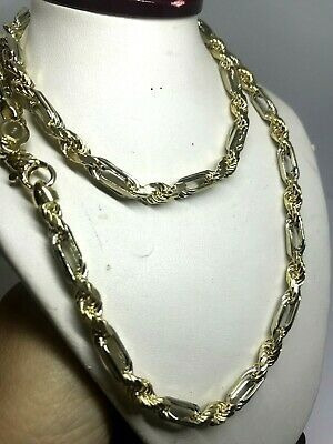 Imagen 4 de 4 de Gold 14k Chain Figarope Link Necklace Yellow White Italy 26