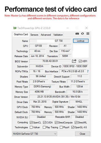 Tarjeta Gráfica Ddr3 Gt730 De 4 Gb, 128 Bits, 700 Mhz, 40 Nm