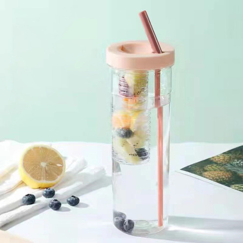 Botella De Agua Con Infusor De Fruta De Paja Portátil Gran