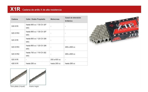 Imagen 4 de 9 de Cadena Jt 520x1r2/x1r3 Xring Nn 118 Dl Silver Beitia Motos