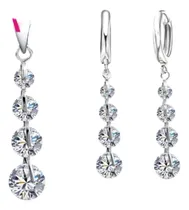 Comprar Collar Cadena Y Aretes Y  Dije Plata 925  4 Zirconia Cúbica 