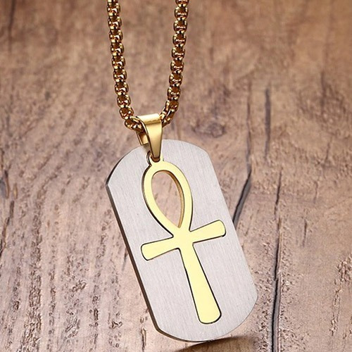 Colar Masculino Com Pingente Placa Cruz Egípcia Ankh
