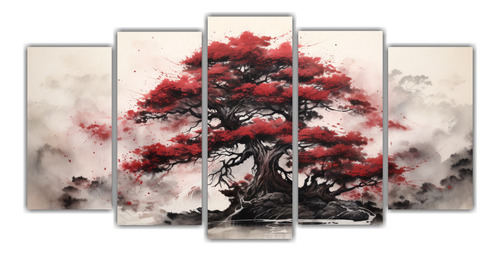 100x50cm Cuadro Árbol De Cedro Rojo Y Negro Bastidor Madera