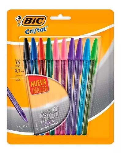 Boligrafos Bic Cristal Ultrafino Colores 10 Piezas Plumas