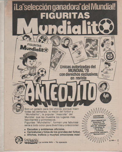 2 Publicidades De Revista * Figuritas Mundialito 1978 * 
