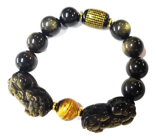 Pulsera Cristal Natural Pulsera Oro Obsidiana Doble Pixiu