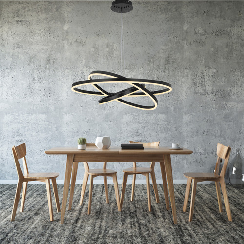 Gmh Luminária Lustre Pendente De Teto Led Embutido 3 Aneis Arcos Argolas 80cm 60cm 40cm Sala Quarto Recepção Hall Pé Direito Alto Duplo 4 Metros Regulagem Cabo Preto Moderno 113w 127/220v