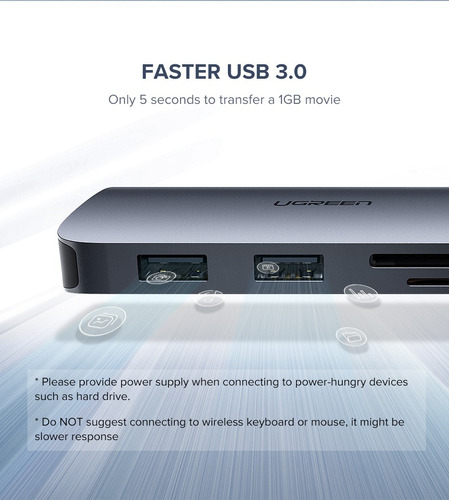 Ugreen 10 em 1 Ugreen Hdmi Vga Rj45 Jack Usb 3.0 SD/TF Pd Hub