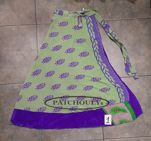 Imagen 2 de 10 de Pollera Larga Mil Formas Seda Hindú Estampada Doble Capa P2