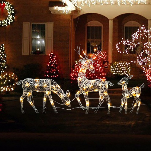 A Set De 3 Decoraciones Navideñas Con Renos Brillantes