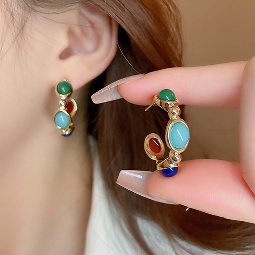 Pendientes En Forma De C De Colores Retro De Moda Fm Fashio