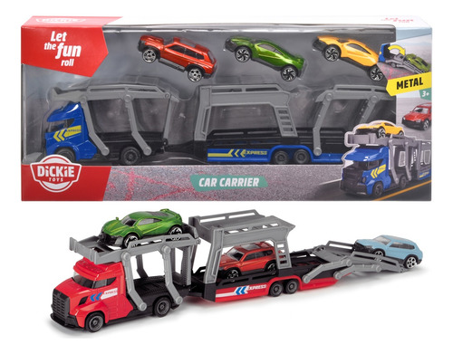 Camión Transportador De Vehículos Dickie 28cm Con 3 Autos Ub