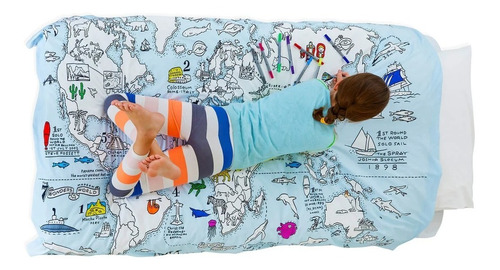 Funda Cama Para Pintar Niños Mapa Del Mundo Incluye Lápices