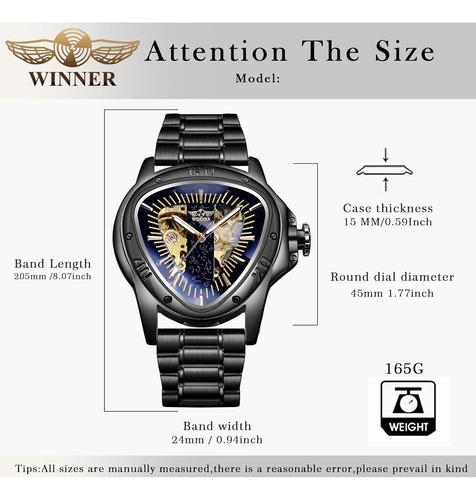 Reloj Mecánico, Para Hombre, Forma Triángulo, Negro