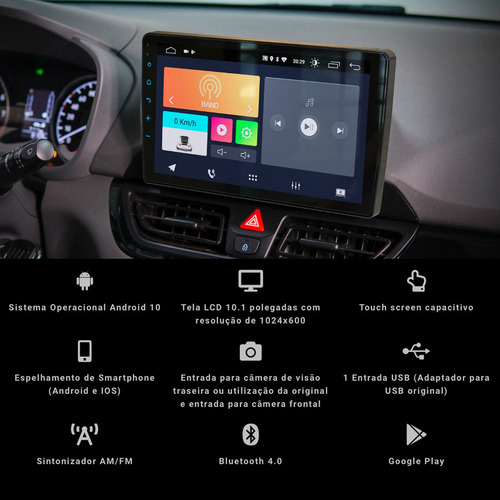 Central Multimídia Android Tela 10 Polegadas Hyundai Hb20