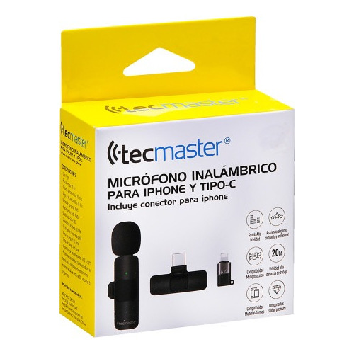 Micrófono Lavalier Inalámbrico Usb C Y Lightning Tecmaster