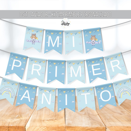 Kit Imprimible Osito Aviador Aviones Primer Cumpleaños Oso