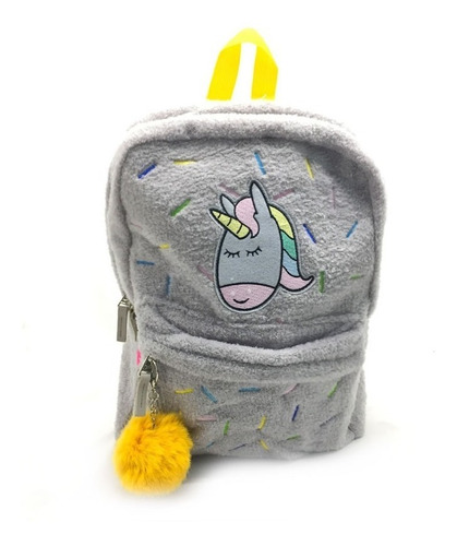 Mochila Espalda Unicornio Peluche Gris 16p - Sharif Express