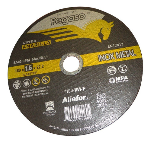 Disco Corte Amoladora Inoxidable Y Metal Pegaso 180 - 1.6