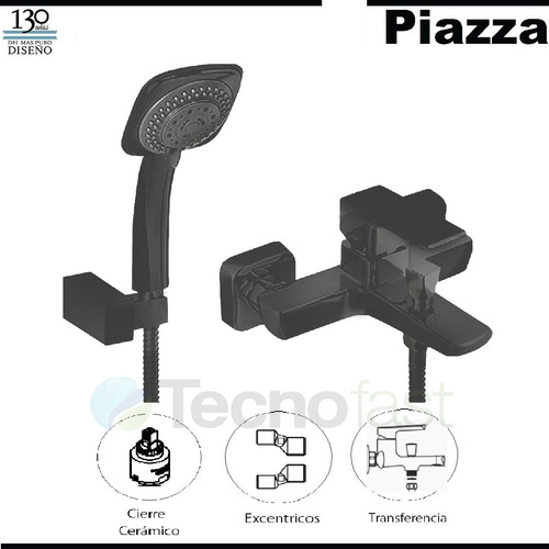 Grifería Piazza Arq Monocomando Ducha Ext C/ Transf Negra