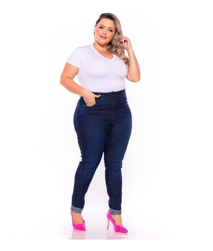 Imagem 2 de 7 de Calça Jeans C/ Lycra Feminina Plus Size Tamanho Grande