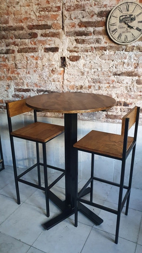 Imagen 4 de 6 de Mesa Barra Redonda 70cm Base Central Taburetes Respaldo