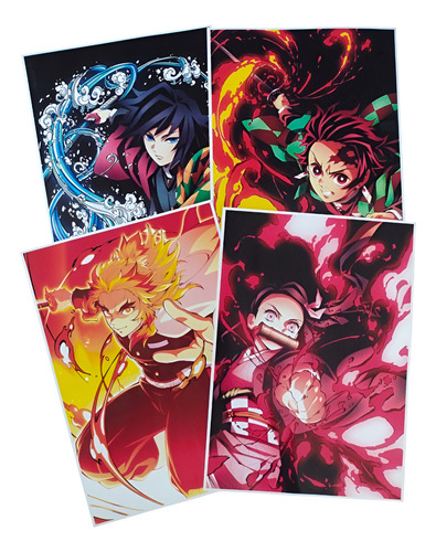 Pack 4 Posters A4 - Demon Slayer - Anime- L3p  