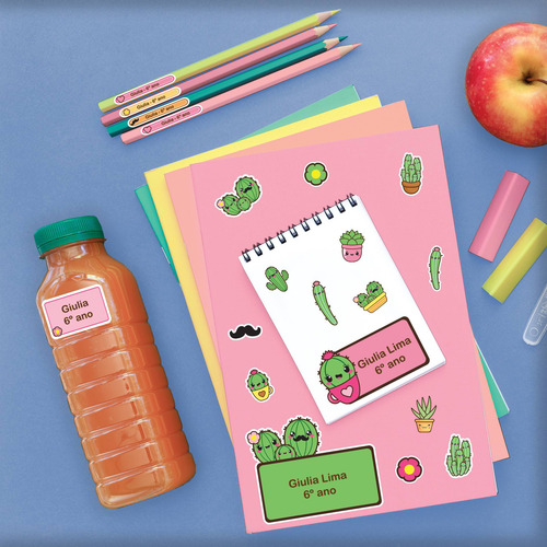 Imagem 4 de 4 de Etiquetas Escolares Personalizadas Cactos Com Tag Mochila