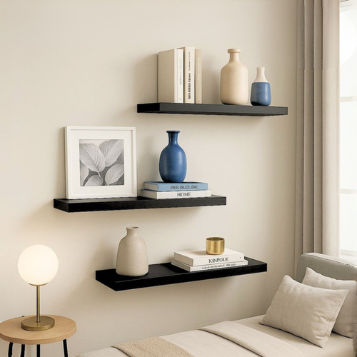 Set De 3 Repisas Flotantes Decorativas Minimalistas Negro