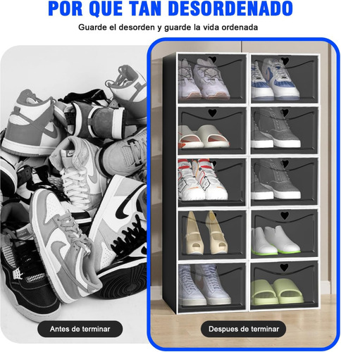 12 Pzs Zapatera Caja Apilable Plegable Organizador Multiusos Color Negro