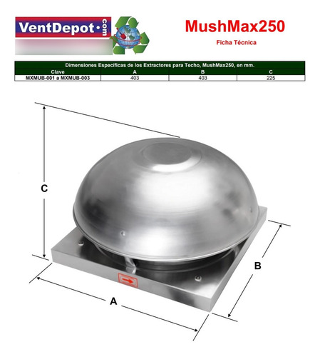 Extractor Hongo Para Negocio, Mxmub-002, 2pzas, Aspas Ø9 , 7