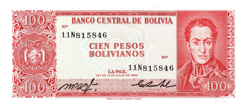 Antiga Cédula Colecionavel De 100 Pesos Bolivianos (Usado)