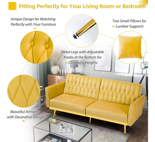 Sofa Cama Terciopelo Biplaza Ajustable Convertible Acmease