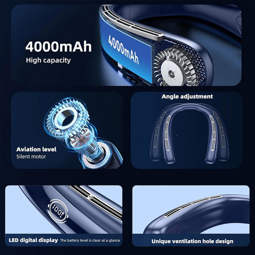 Ventilador De Cuello Portátil Batería Recargable De 4000mah