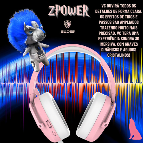 Headset Gamer Sades P/ Xbox Ps5 Cel Nintendo Pc Zpower Rosa
