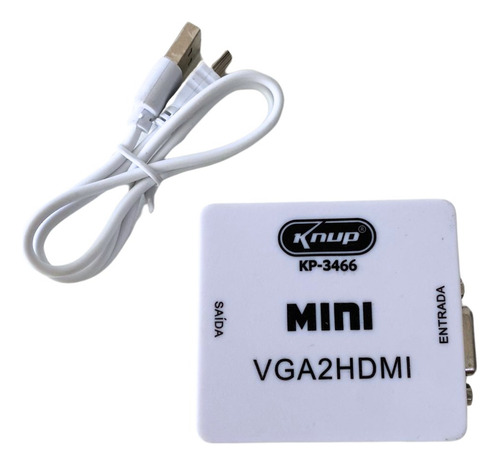 Mini Conversor Adaptador Vga P/ Hdmi Com Audio P2 Cor Branco 110v