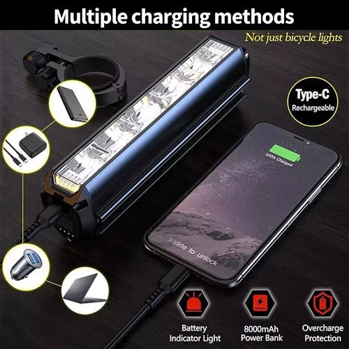 Luz bicicleta HYsmart 6000 recargable accesorios con luz trasera luz para bicicleta impermeable 6 Led, lampara bicicleta luces de bicicleta superbrillantes para conduccion nocturna con 5 modos