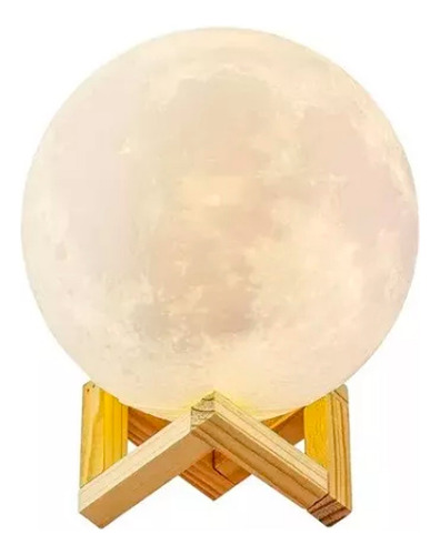 Lámpara Veladora Luna Base Madera 15cm Usb Recargable