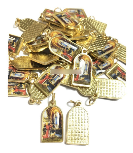 10 Medallas Dije Virgen Lourdes Esmaltada 2,5cm Dorada