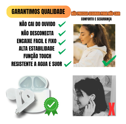 Fone Bluetooth Original Kaidi 5.1 Cor Branco Resistente S/fi Branco