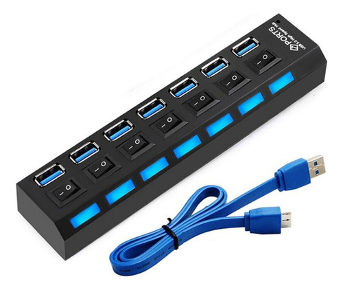 Hub Usb 3.0 De 7 Puertos Con Switch 5gbps Pc/ Laptop