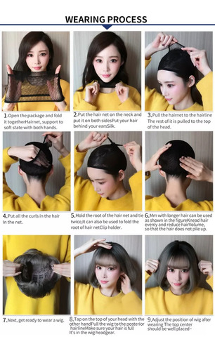 De Peluca Azul Ondulado Con Flequillo Para Mujer, Cabello