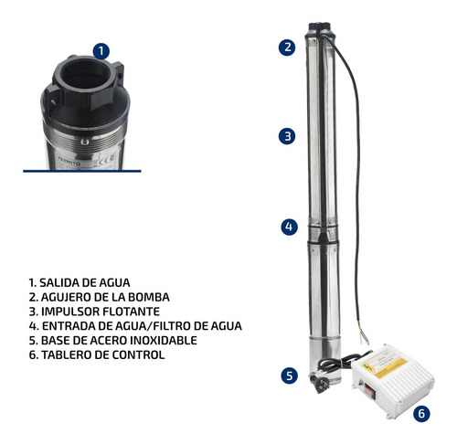 Imagen 7 de 10 de Bomba Sumergible Pozo Napa 4 PuLG 1,5 Hp 6500 L/h Tablero